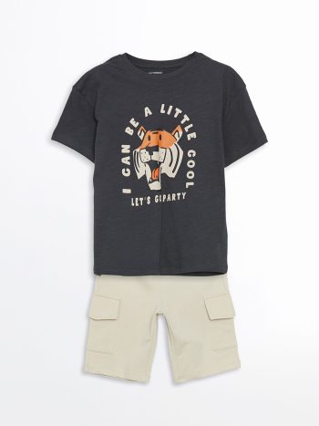LCW Kids Charcoal Printed T-Shirt and Shorts Set