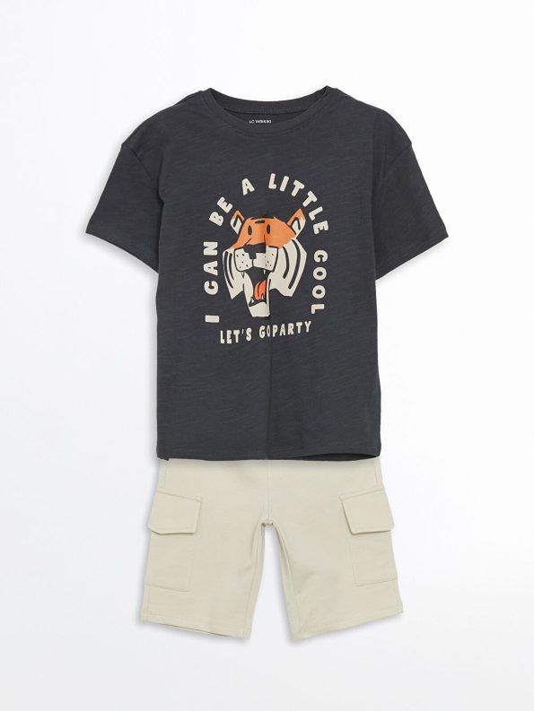 LCW Kids Charcoal Printed T-Shirt and Shorts Set