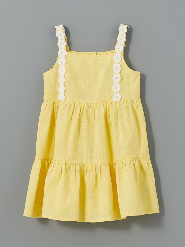 LCW Kids Yellow Basic Lace Girl's Linen Dress