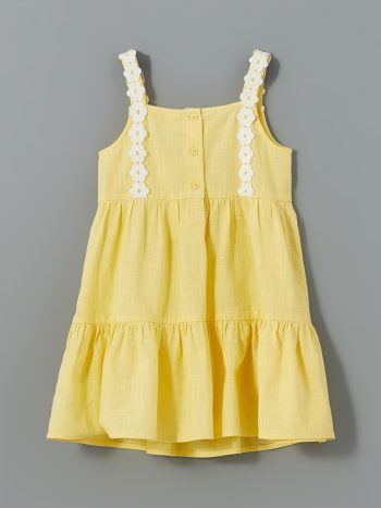 LCW Kids Yellow Basic Lace Girl's Linen Dress