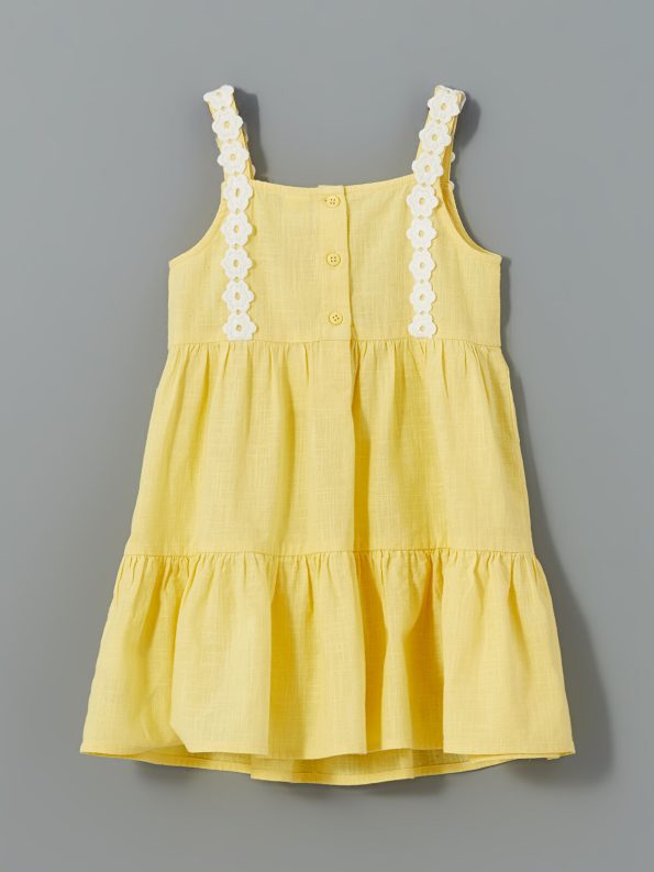 LCW Kids Yellow Basic Lace Girl's Linen Dress