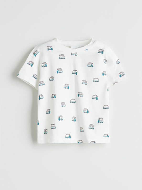 LCW Baby Cream Printed Short Sleeve T-Shirt and Shorts Set for Boys