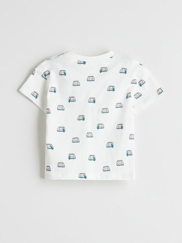 LCW Baby Cream Printed Short Sleeve T-Shirt and Shorts Set for Boys