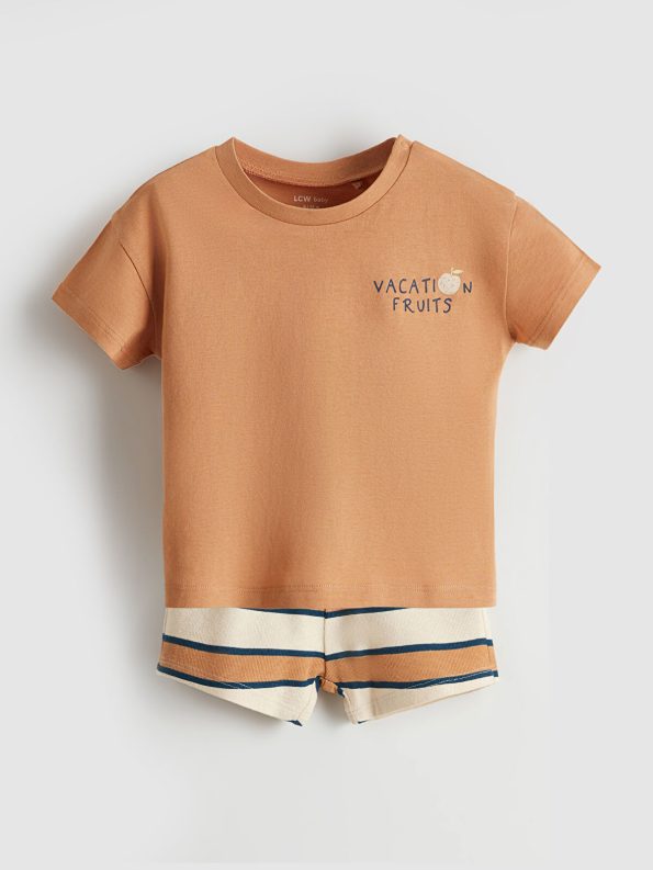 LCW Baby Brown Printed T-Shirt and Shorts Set