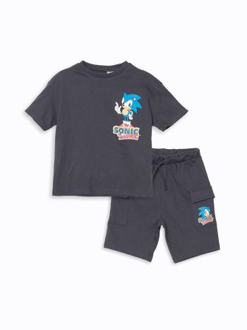LCW Kids Charcoal Sonic Printed Boys T-Shirt and Shorts Set
