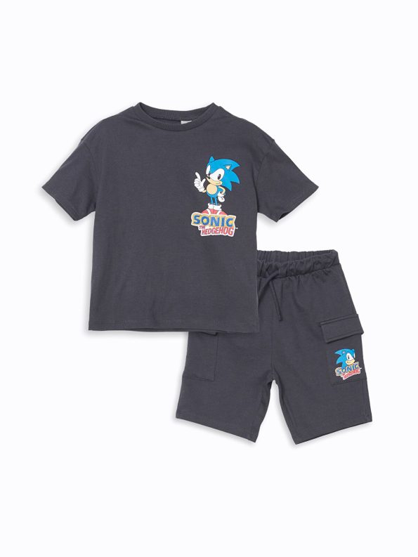 LCW Kids Charcoal Sonic Printed Boys T-Shirt and Shorts Set
