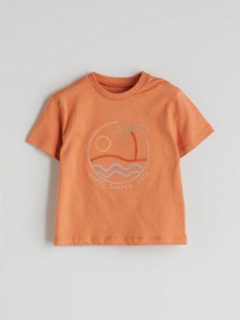 LCW Baby Orange Printed Boys' T-Shirt and Shorts Set