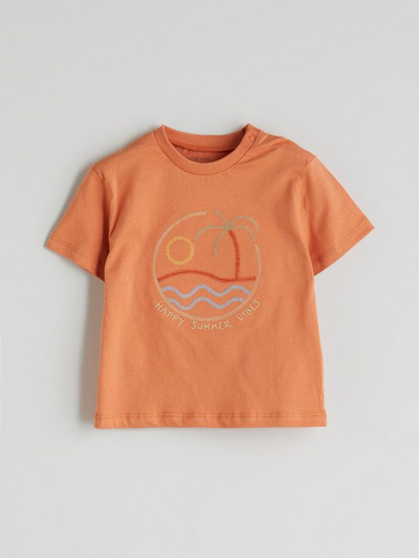 LCW Baby Orange Printed Boys' T-Shirt and Shorts Set