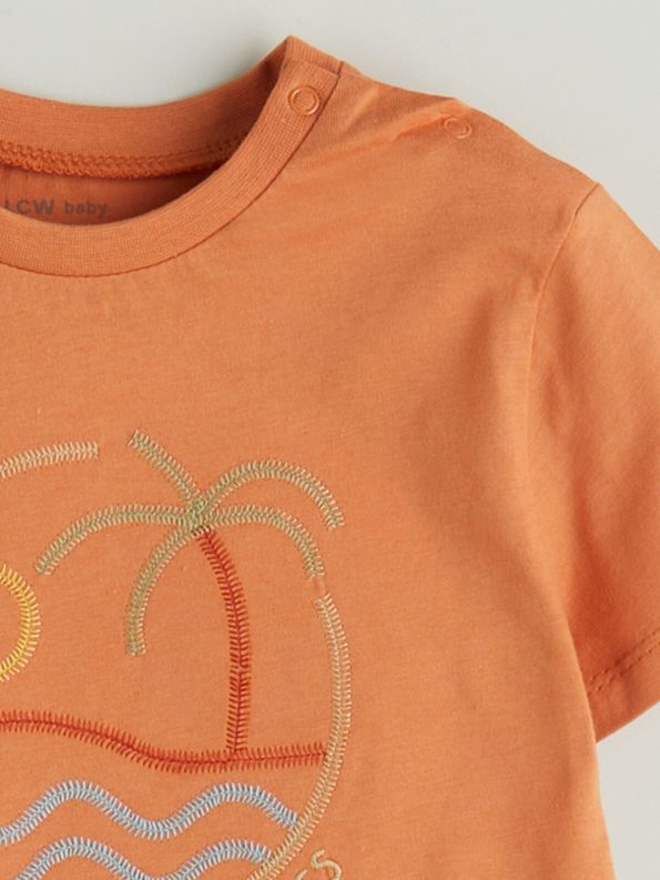 LCW Baby Orange Printed Boys' T-Shirt and Shorts Set