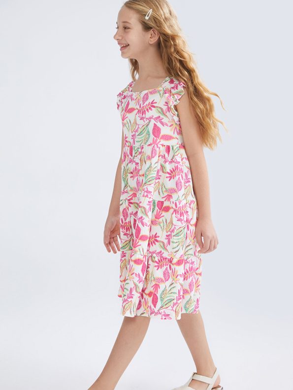 LCW Kids Cream Checkered Square Neck Dress