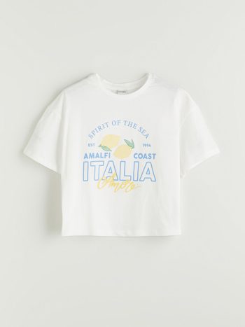 LCW Kids Cream Bicycle Neck Printed Girls T-Shirt and Shorts Set