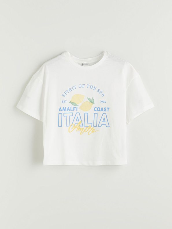 LCW Kids Cream Bicycle Neck Printed Girls T-Shirt and Shorts Set