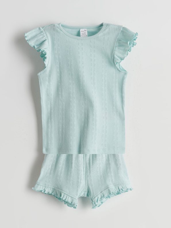 LCW Baby Turquoise Ruffle Short Pajama Set for Girls