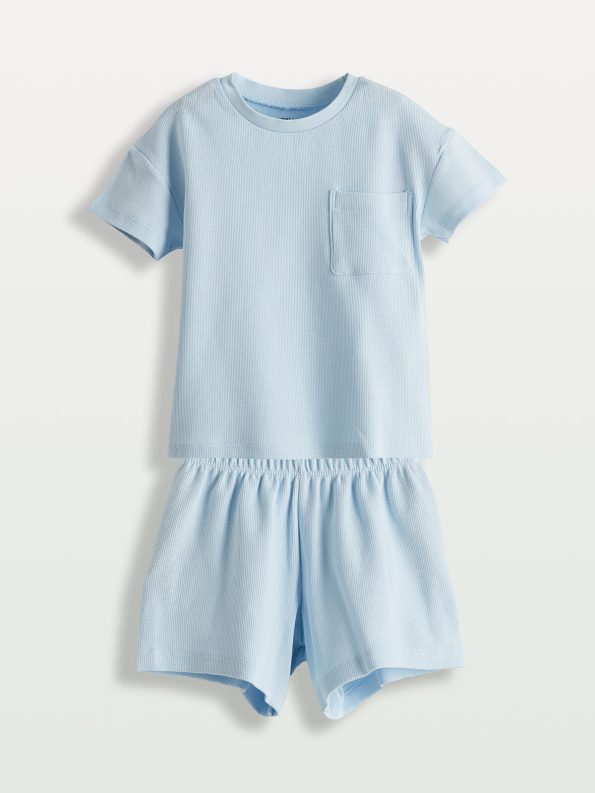 LCW Baby Blue Cotton Short Pajama Set for Boys