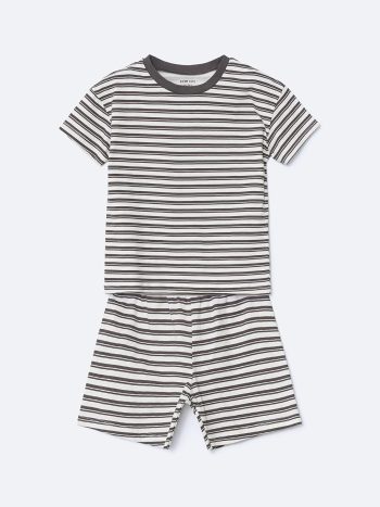 LCW Baby Dark Gray Striped Boys Pajama Set
