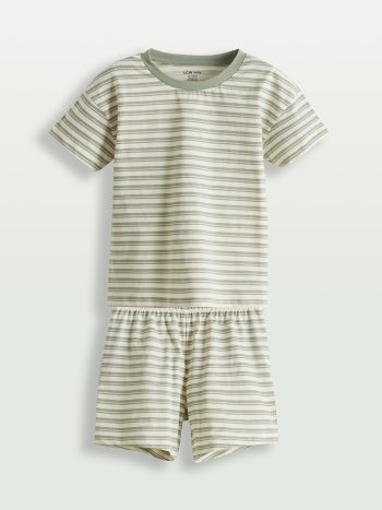LCW Baby Green Striped Boy's Pajama Set with Shorts