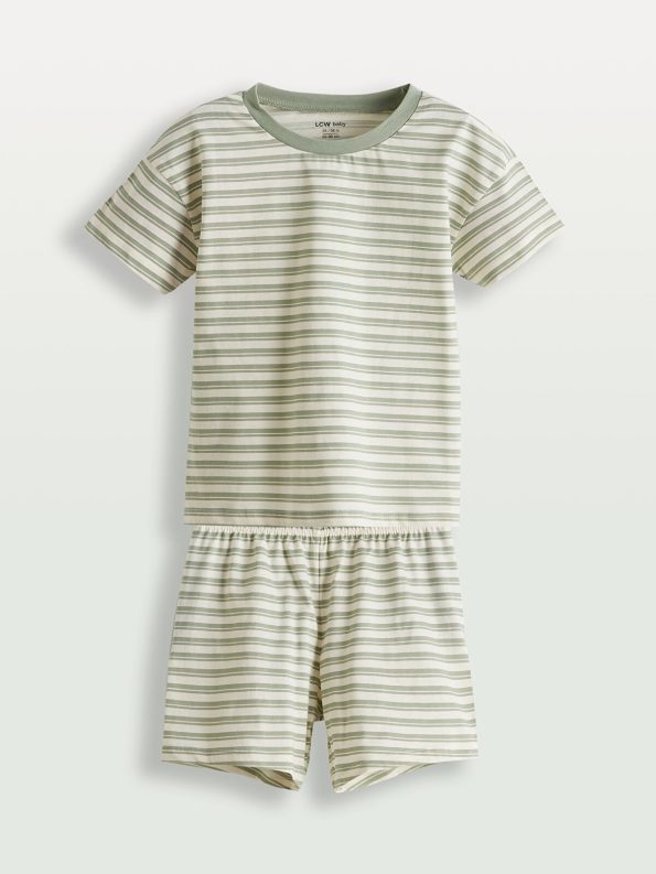 LCW Baby Green Striped Boy's Pajama Set with Shorts