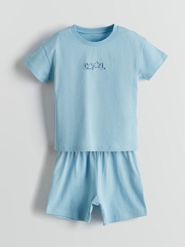 LCW Baby Blue Basic Boys' T-Shirt and Shorts Set