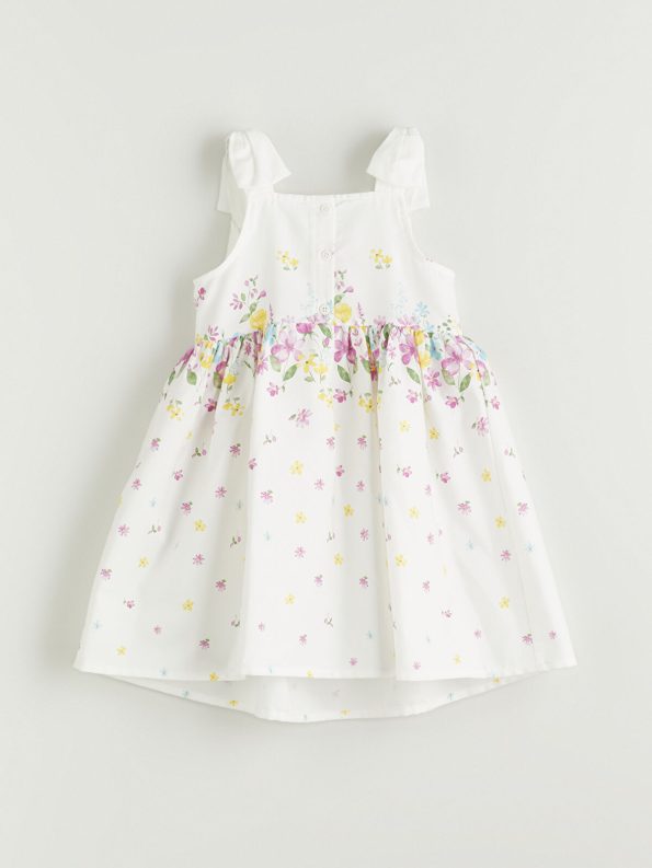 LCW Kids White Square Neck Floral Satin Dress