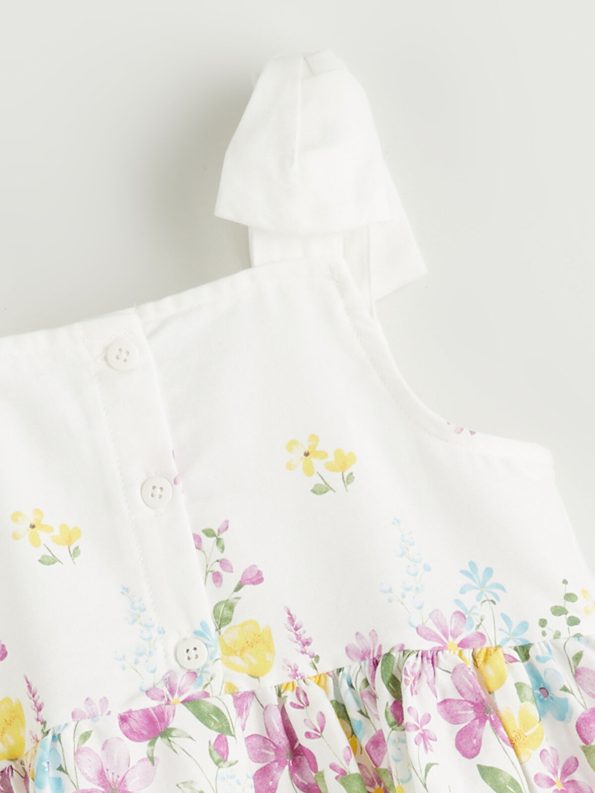 LCW Kids White Square Neck Floral Satin Dress