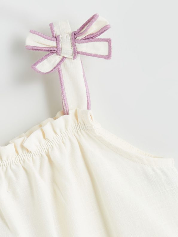 LCW Kids Cream Square Neck Floral Girls Blouse and Shorts Set