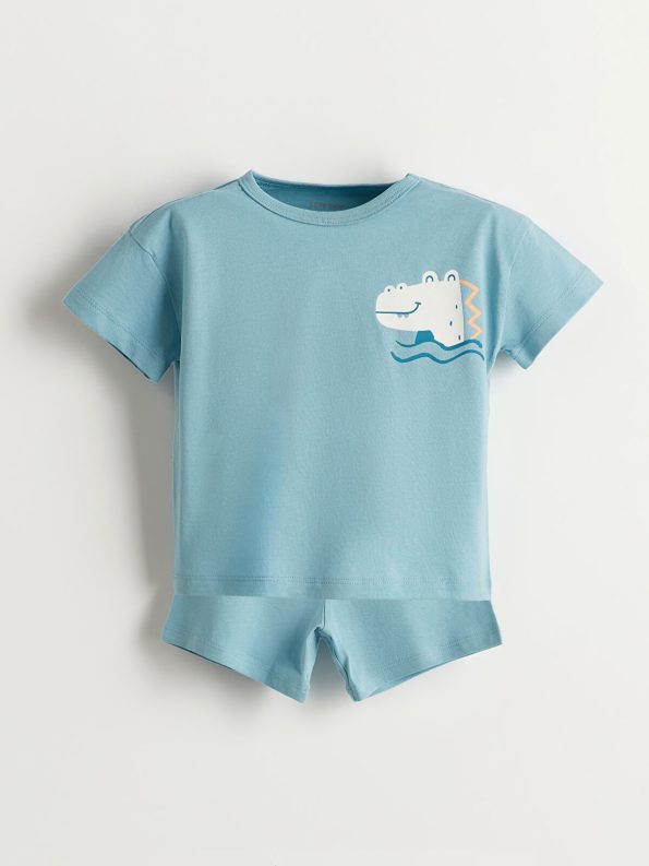 LCW Baby Blue Dinosaur Print Baby Pajama Set