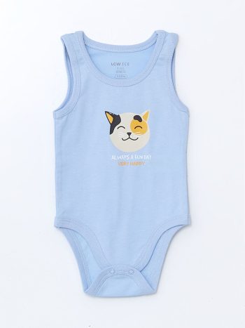 LCW ECO Blue Printed Crew Neck Bodysuit for Baby Boys
