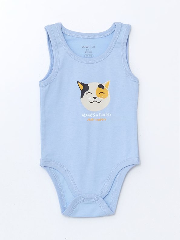 LCW ECO Blue Printed Crew Neck Bodysuit for Baby Boys