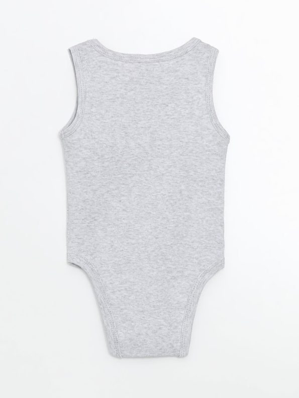 LCW ECO Gray Printed Short Sleeve Bodysuit for Baby Boys