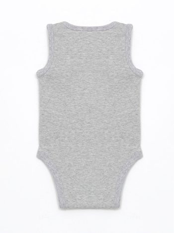 LCW ECO Gray Printed Crew Neck Bodysuit for Baby Boys