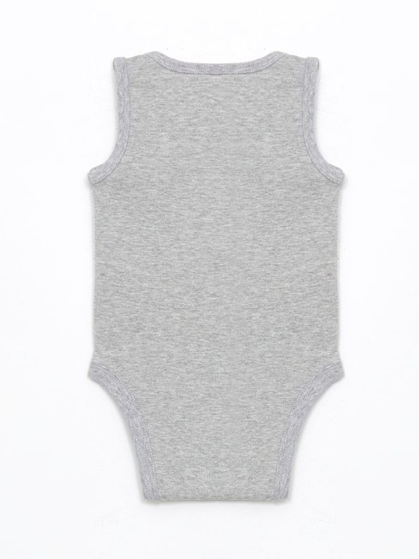 LCW ECO Gray Printed Crew Neck Bodysuit for Baby Boys