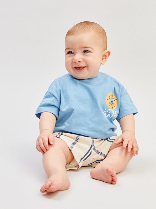 LCW Baby Blue Printed Boys T-Shirt and Shorts Set