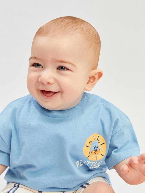 LCW Baby Blue Printed Boys T-Shirt and Shorts Set