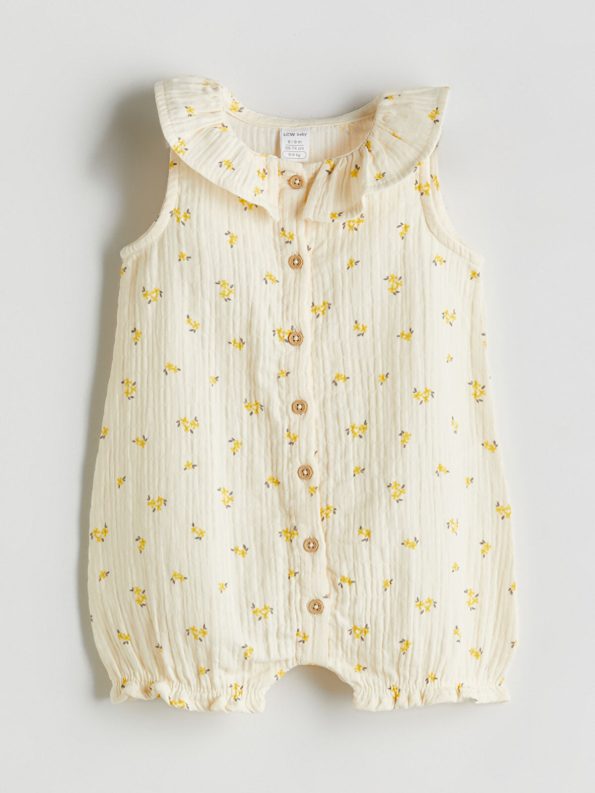 LCW Baby Cream Peter Pan Collar Floral Muslin Romper