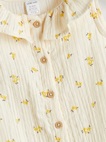 LCW Baby Cream Peter Pan Collar Floral Muslin Romper