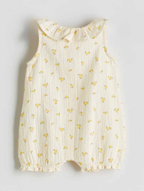 LCW Baby Cream Peter Pan Collar Floral Muslin Romper