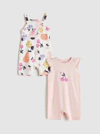 LCW Baby Pink Printed Short Sleeve Romper Set