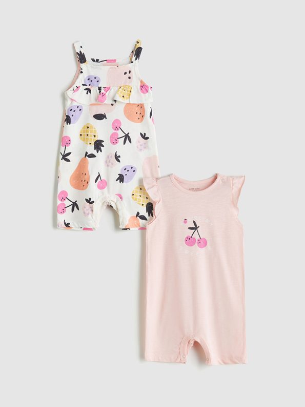 LCW Baby Pink Printed Short Sleeve Romper Set
