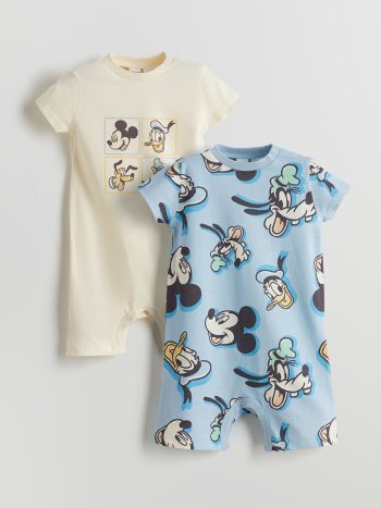 LCW Baby Ecru Mickey Mouse Printed Baby Romper Set