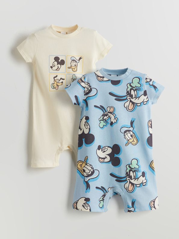 LCW Baby Ecru Mickey Mouse Printed Baby Romper Set