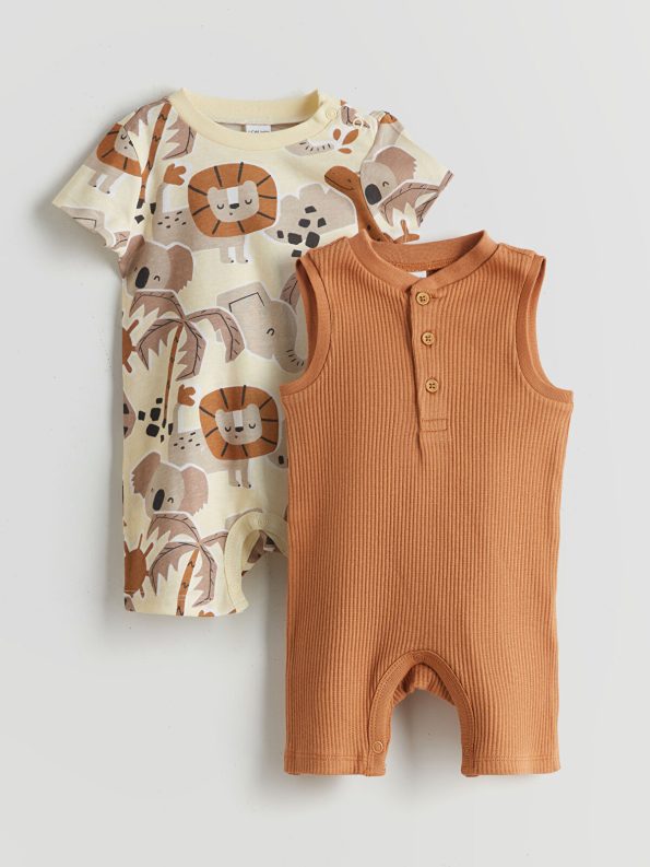 LCW Baby Brown Short Sleeve Bodysuit Set for Boys