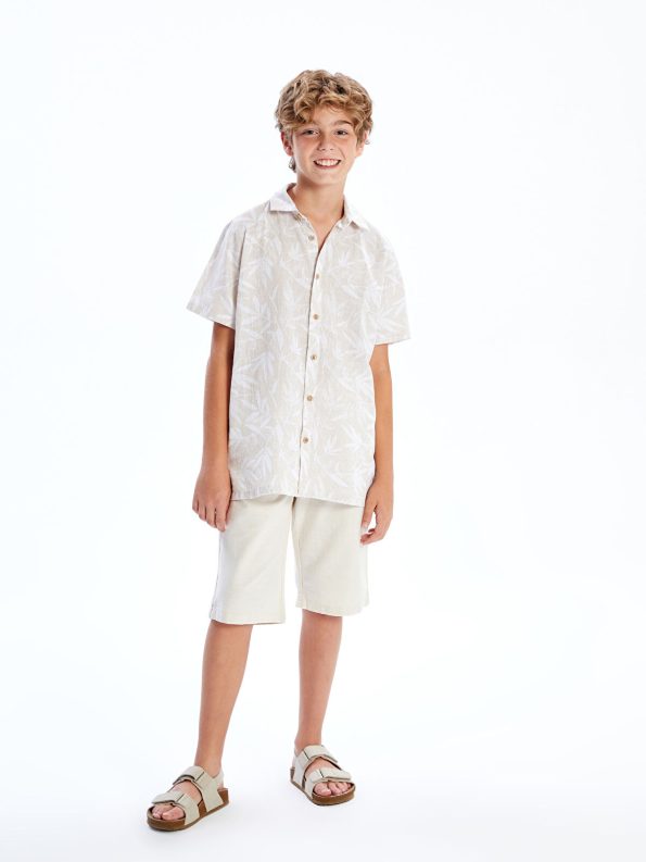 LCW Kids Beige Short Sleeve Boys' Shirt and Shorts Set