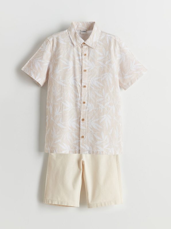 LCW Kids Beige Short Sleeve Boys' Shirt and Shorts Set
