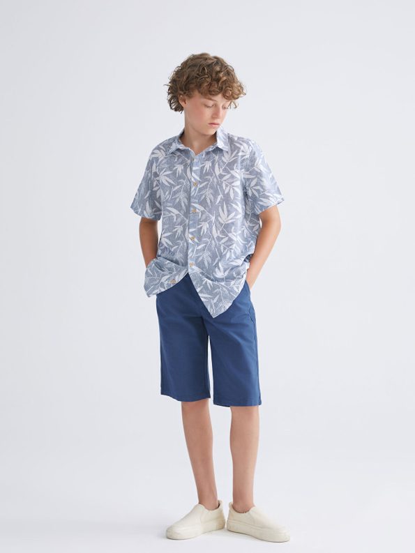 LCW Kids Blue Short Sleeve Shirt and Shorts Set