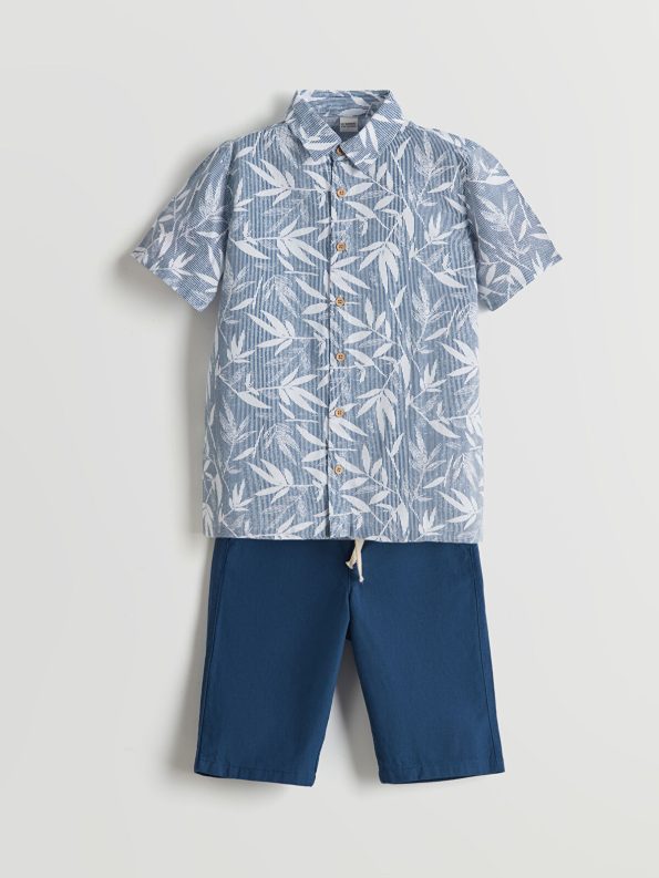 LCW Kids Blue Short Sleeve Shirt and Shorts Set