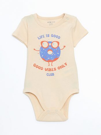 LCW ECO Pink Short Sleeve Printed Baby Bodysuit