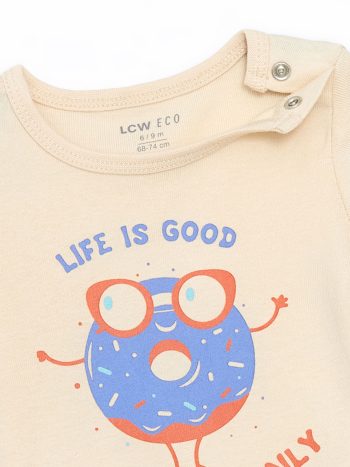 LCW ECO Pink Short Sleeve Printed Baby Bodysuit