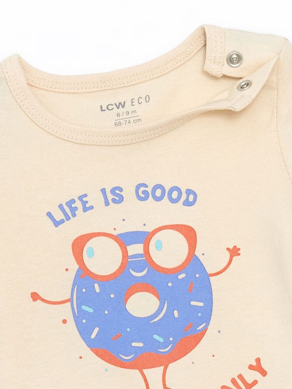 LCW ECO Pink Short Sleeve Printed Baby Bodysuit