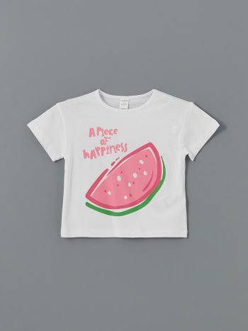 LCW Kids White Printed Crew Neck T-Shirt for Girls
