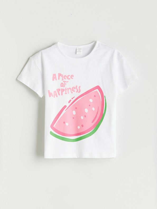 LCW Kids White Printed Crew Neck T-Shirt for Girls